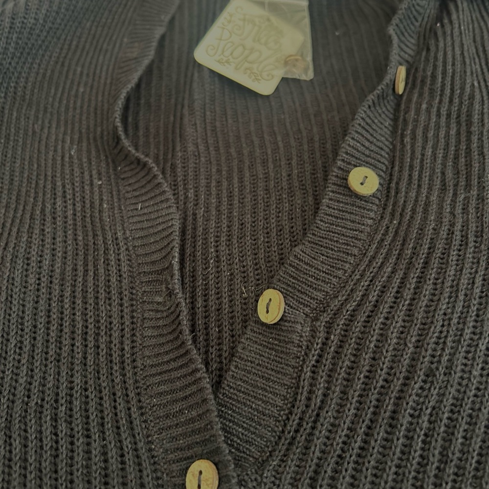Free People Charcoal Ribbed Button-Up Top - Picture 3 of 9